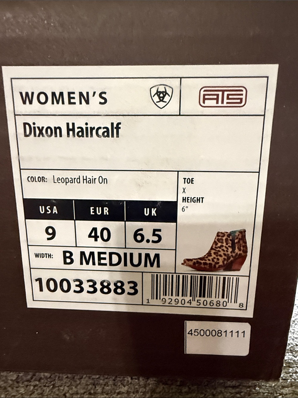 Ariat Leopard Print Ankle Booties with Turquoise Lining - Picture 8 of 8